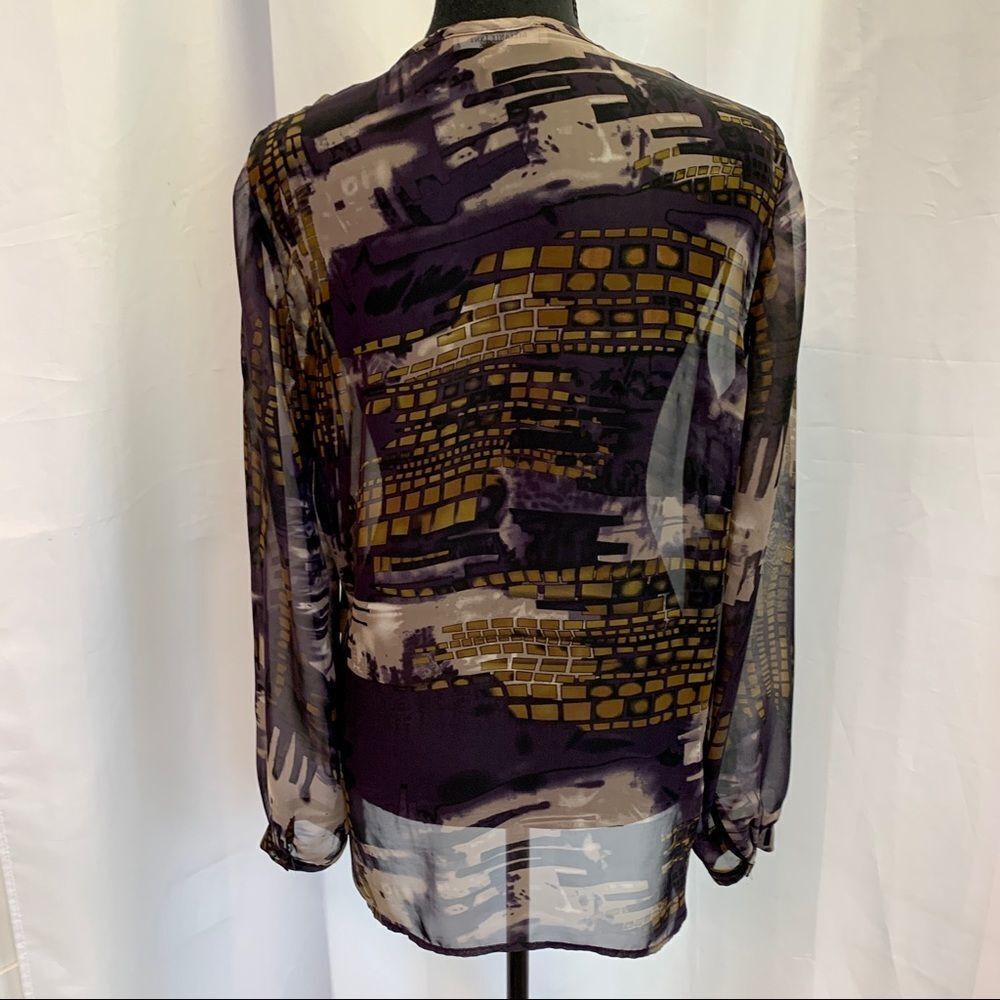 Melanie Lyne purple sheer transparent chiffon long sleeve blouse M - Picture 4 of 9
